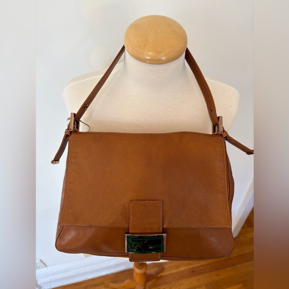 Fendi Mama Baguette Brown Leather Shoulder Bag FF Logo Vintage - Picture 2 of 14